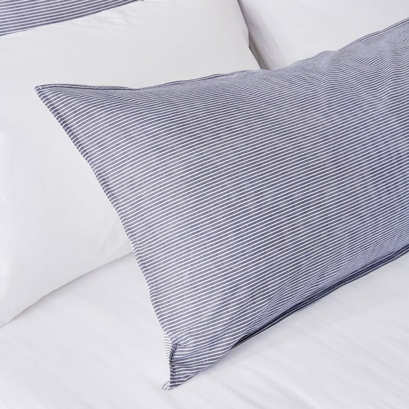 Stonewashed Cotton Navy Stripe Bolster Pillowcase