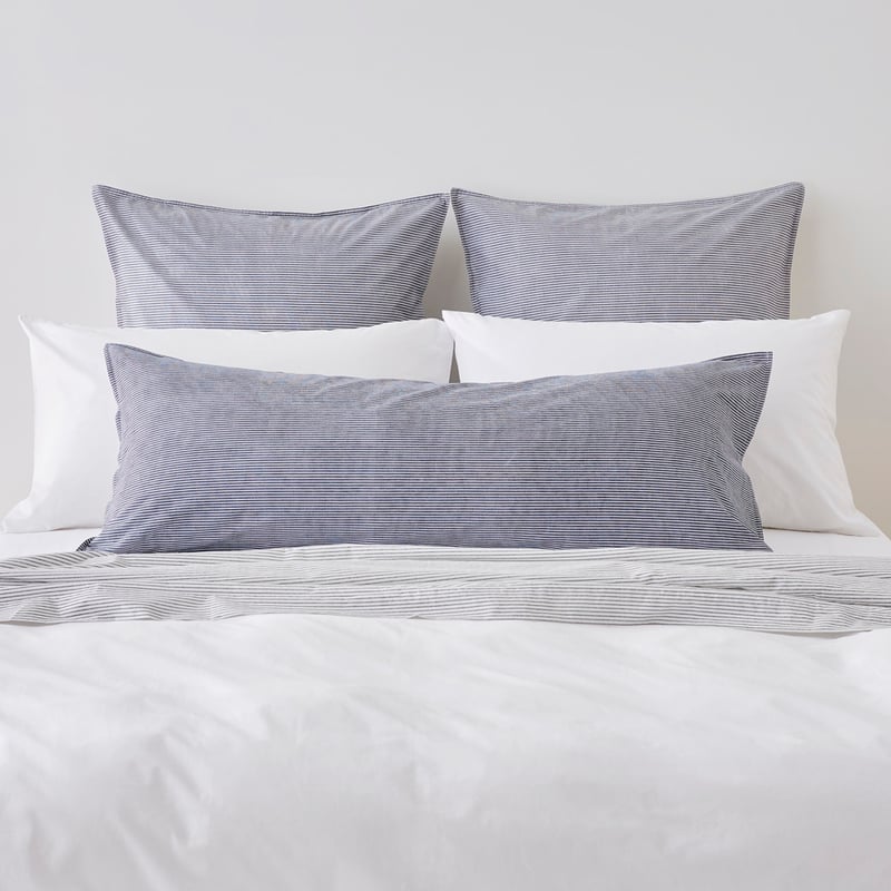 Stonewashed Cotton Navy Stripe Bolster Pillowcase