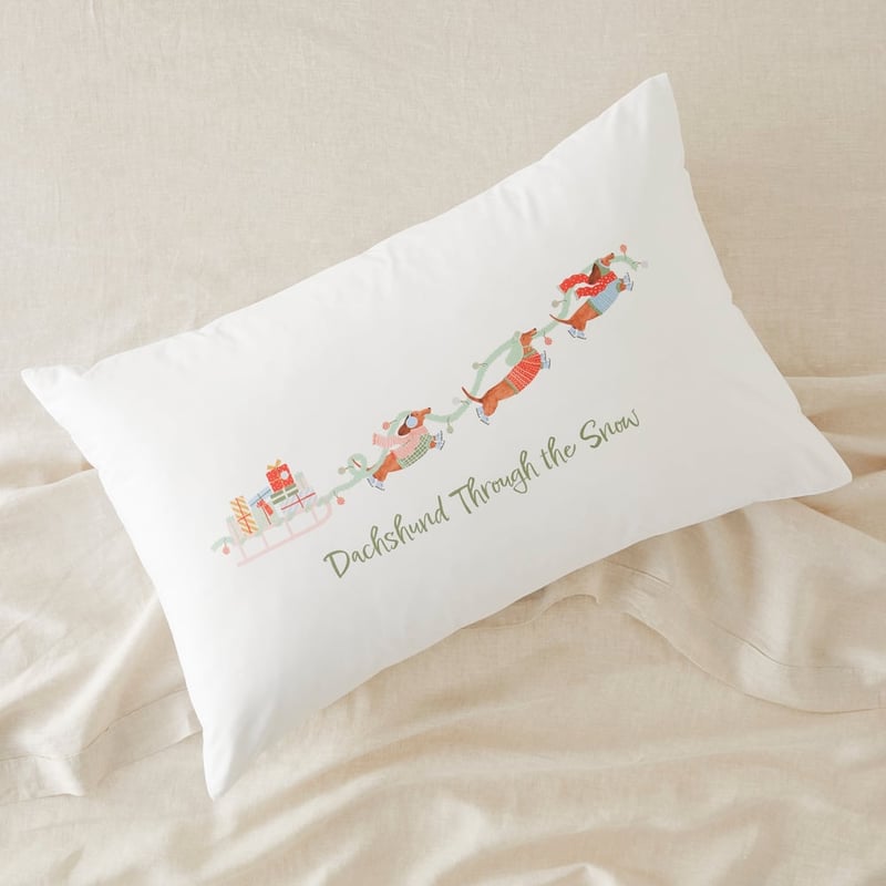 Dachshund Through The Snow Christmas Text Pillowcase
