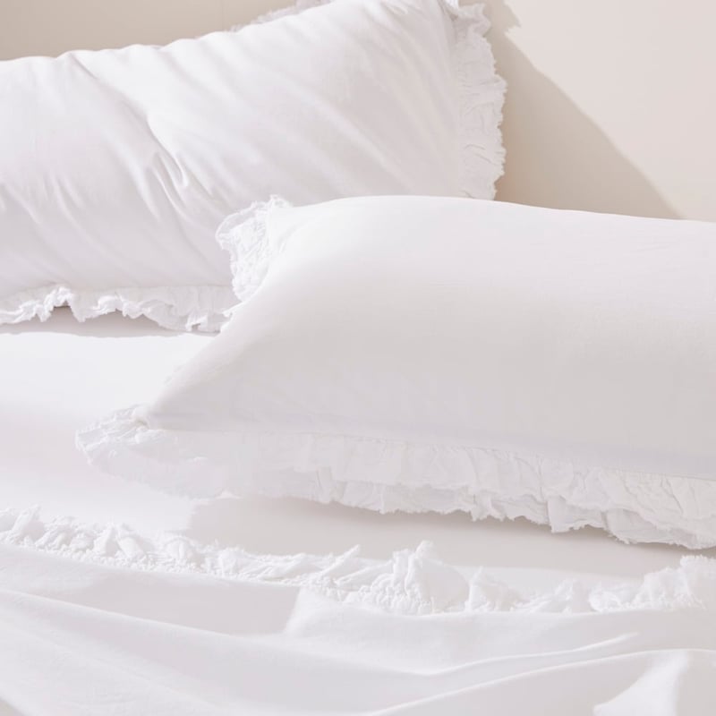 Stonewashed Cotton Ruffle White Quilt Cover Separates
