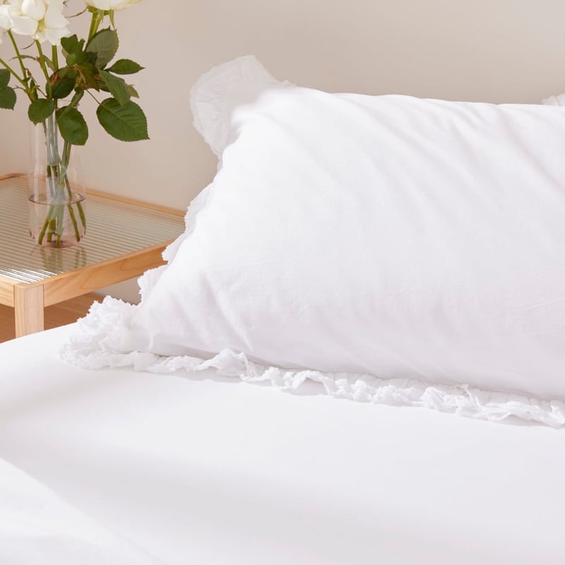 Stonewashed Cotton Ruffle White Quilt Cover Separates