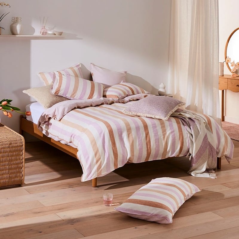 Vintage Washed Linen Cotton Lilac Stripe Pillowcases