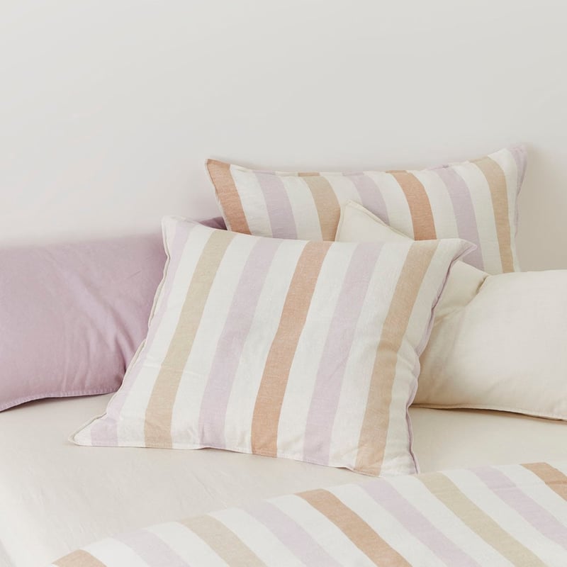 Vintage Washed Linen Cotton Lilac Stripe Pillowcases