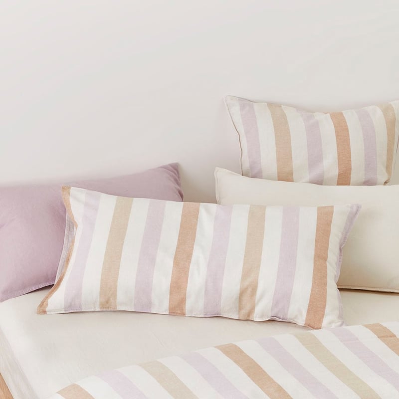Vintage Washed Linen Cotton Lilac Stripe Pillowcases