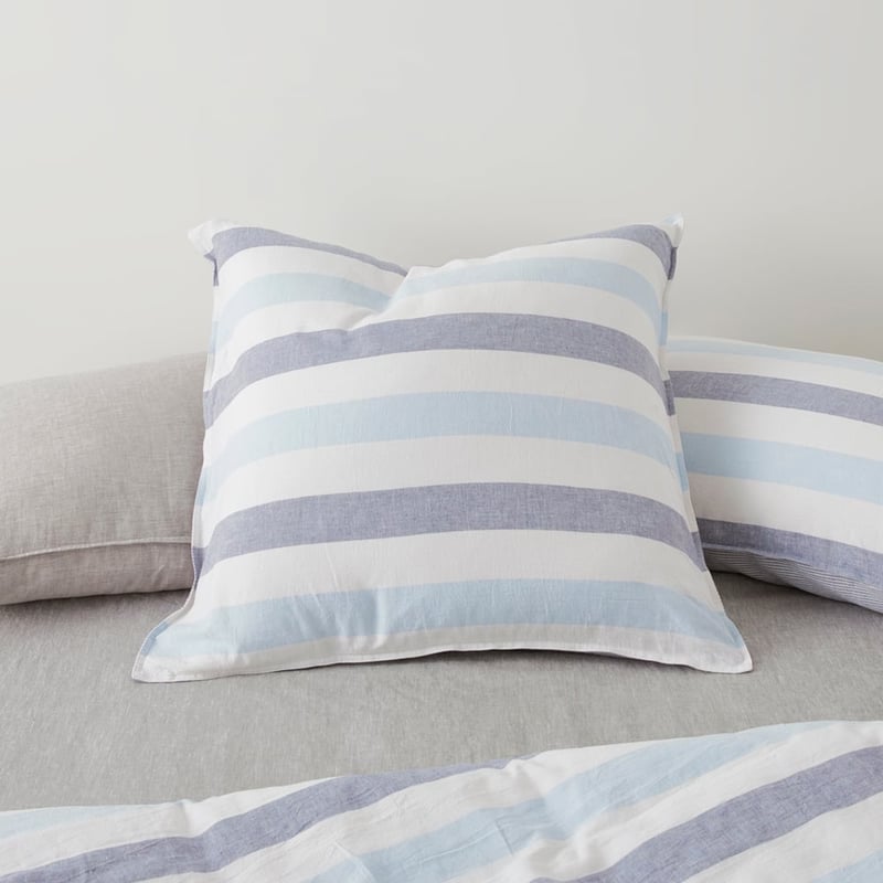 Vintage Washed Linen Cotton Atlantic Stripe Blue Quilt Cover Set + Separates