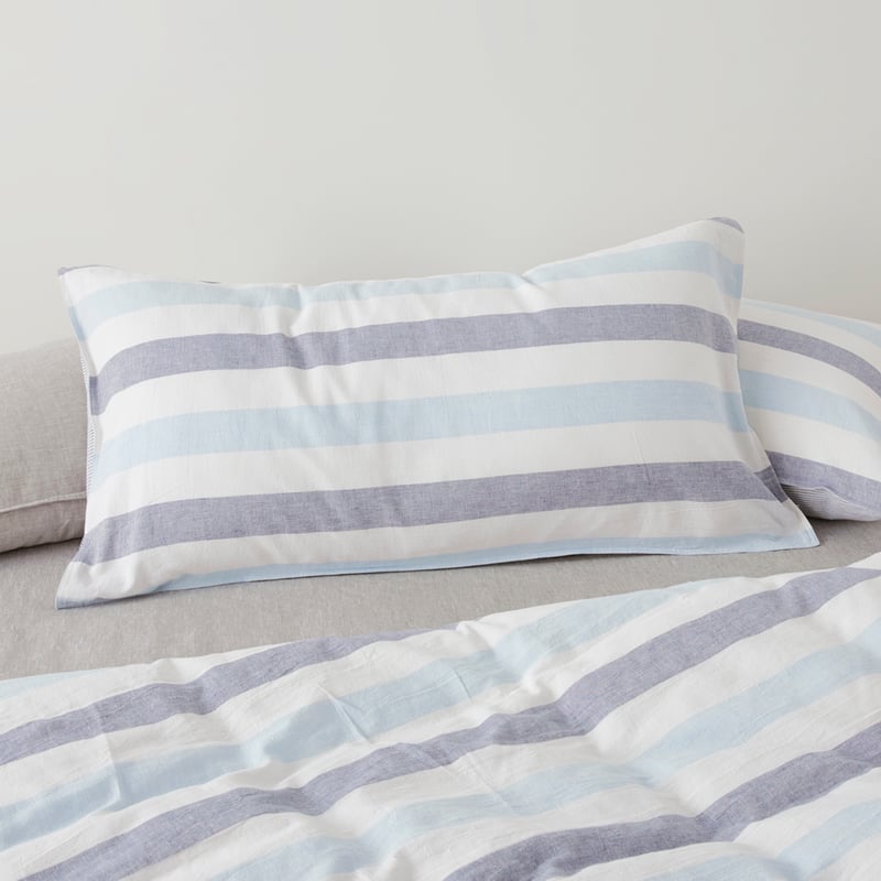 Vintage Washed Linen Cotton Atlantic Stripe Blue Quilt Cover Set + Separates
