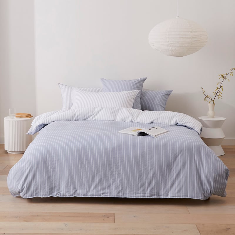 Stonewashed Cotton Blue Stripe Pillowcases