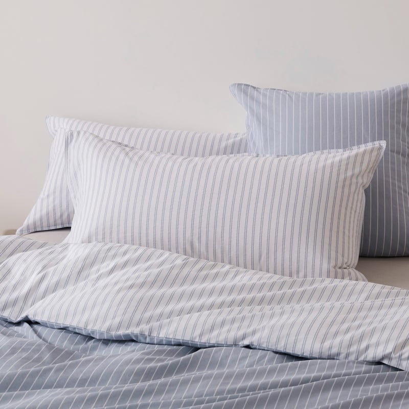 Stonewashed Cotton Blue Stripe Pillowcases