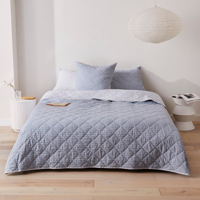 Stonewashed Cotton Blue Stripe Quilted Pillowcases