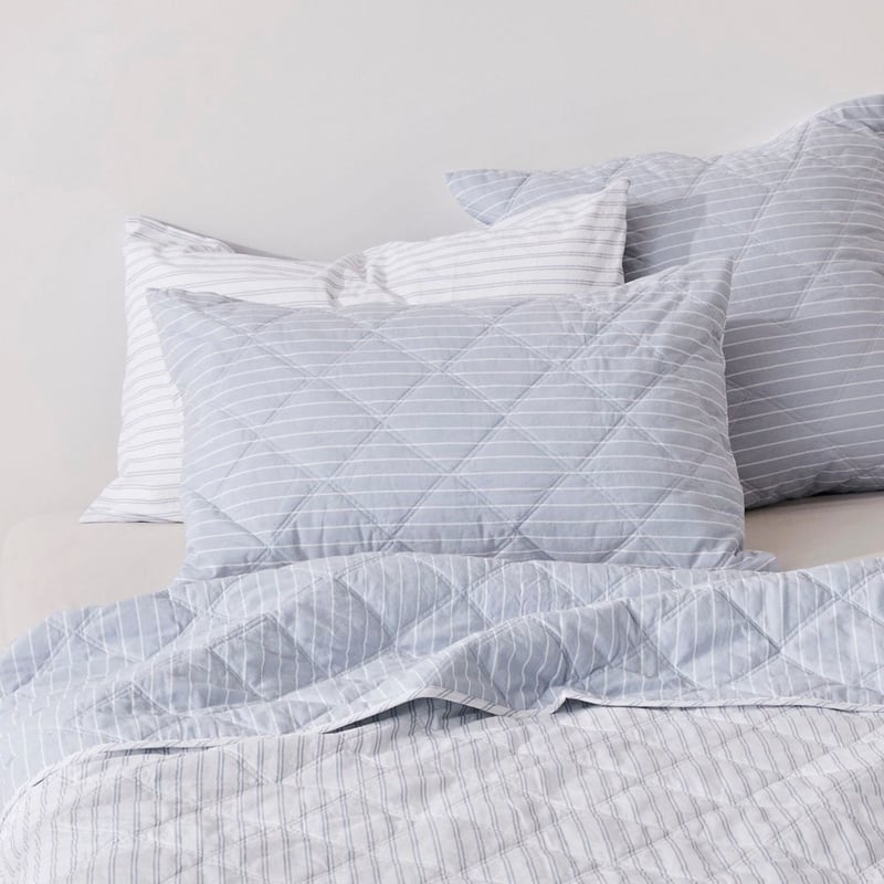 Stonewashed Cotton Blue Stripe Quilted Pillowcases
