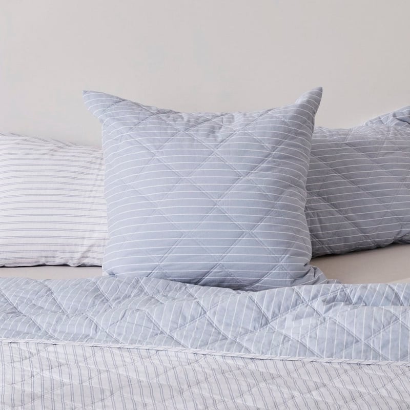 Stonewashed Cotton Blue Stripe Quilted Pillowcases