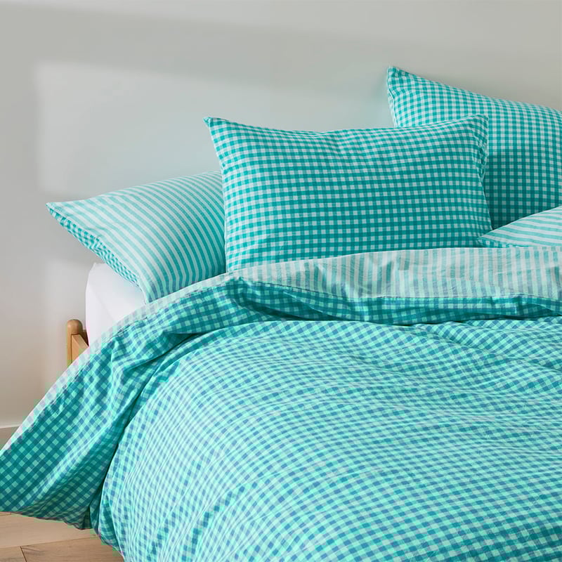 Carrie Aquamarine Gingham Quilt Cover Set + Separates