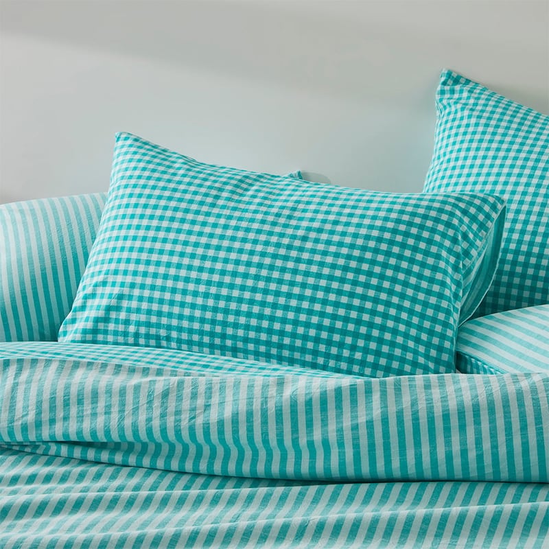 Carrie Aquamarine Gingham Quilt Cover Set + Separates