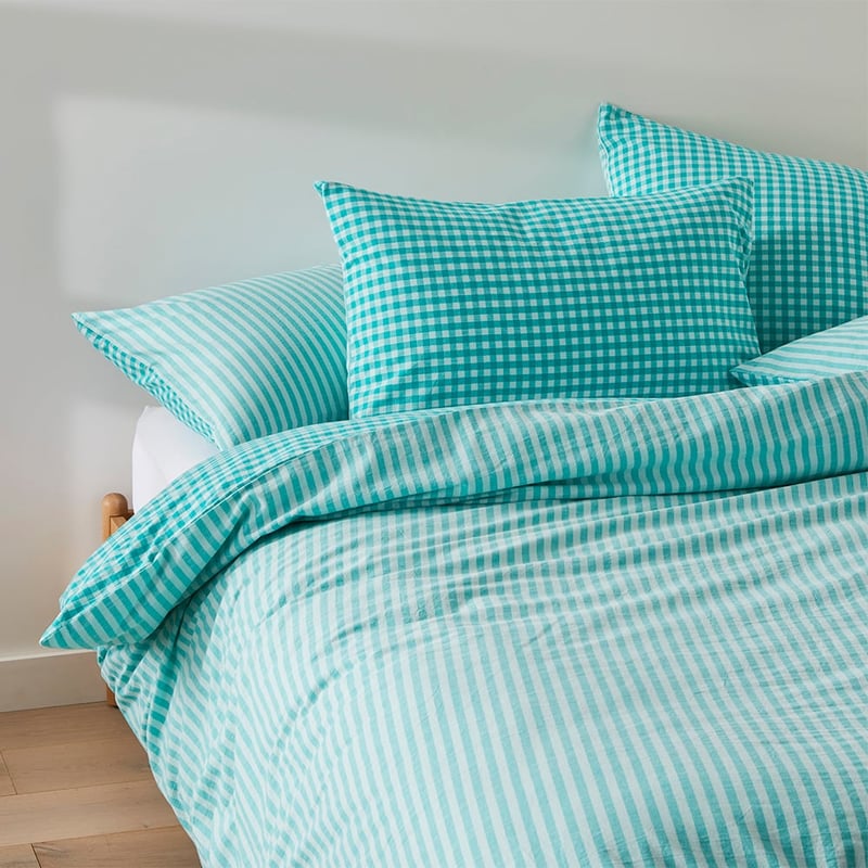 Carrie Aquamarine Gingham Quilt Cover Set + Separates