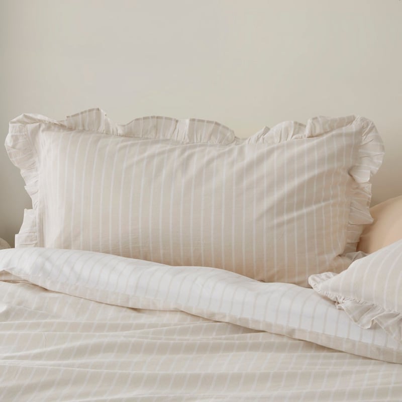 Ruffle Natural Stripe Pillowcases