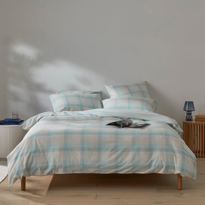 Opal Check Mint Blue Quilt Cover Set + Separates