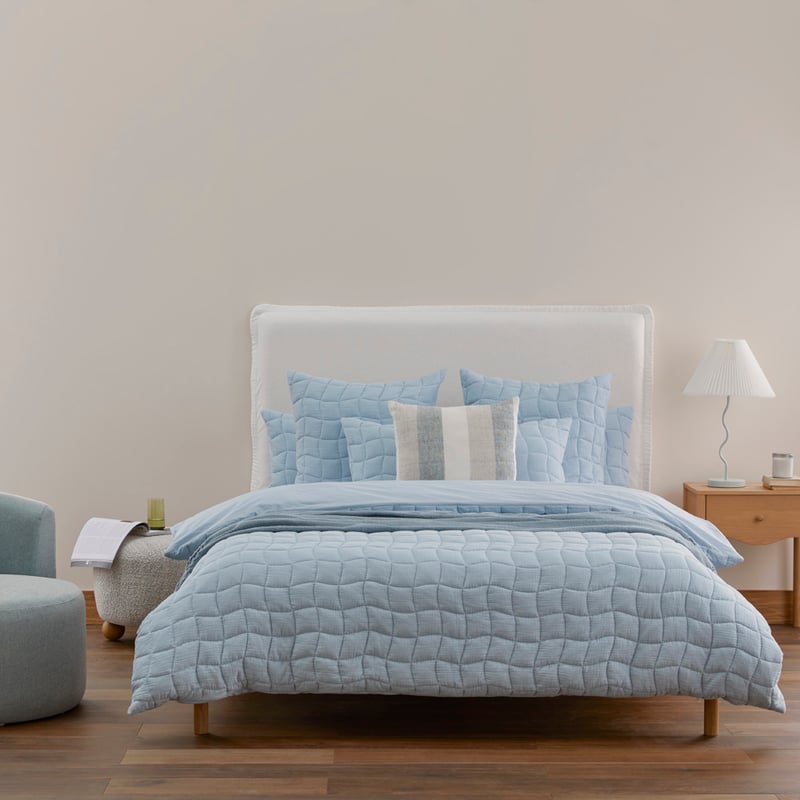 Layla Soft Blue Quilted Quilt Cover Separates