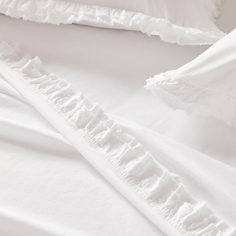 Stonewashed Cotton Ruffle White Sheet Set