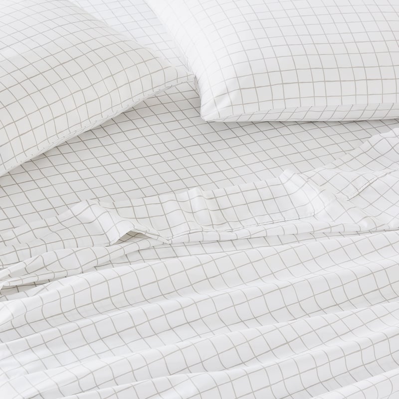 1500TC Brooklyn Printed Silver Grid Sheet Set