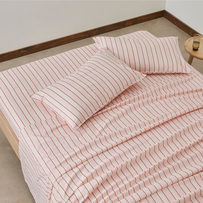 Stonewashed Cotton Sunset Stripe Paprika Sheet Set