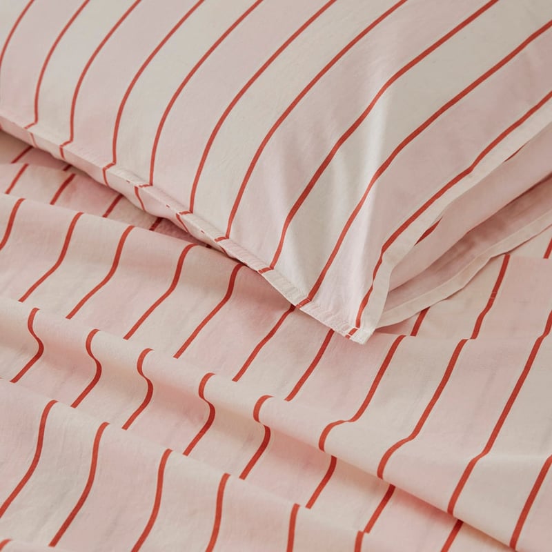 Stonewashed Cotton Sunset Stripe Paprika Sheet Set