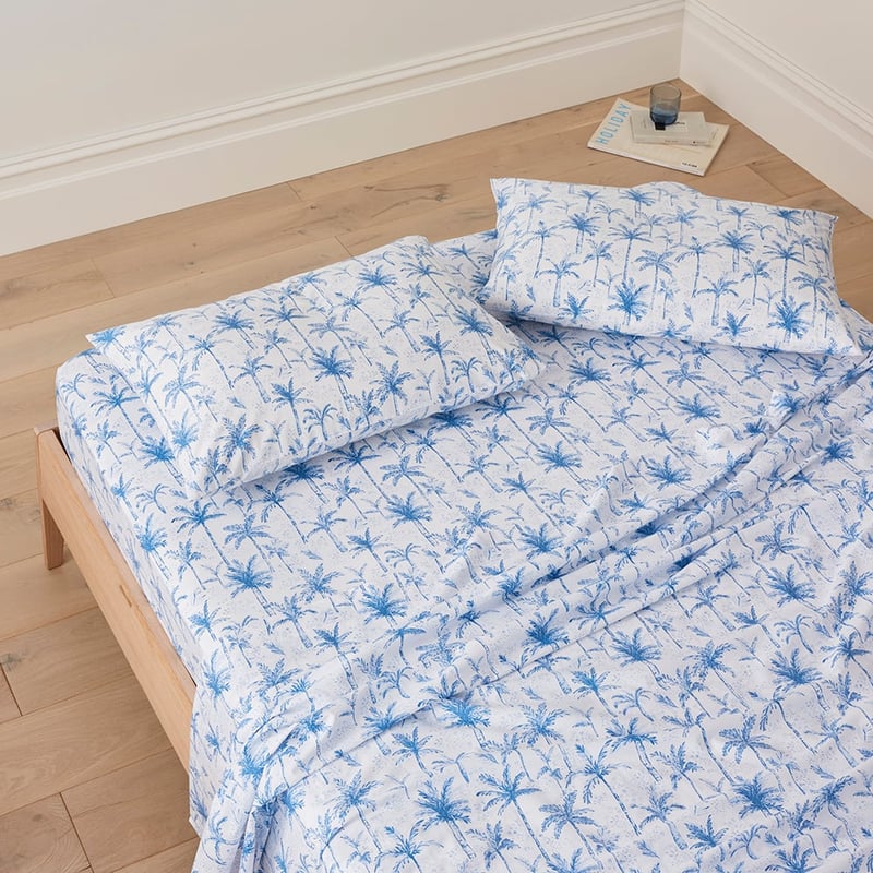 Ocean Palms Blue Printed Sheet Set