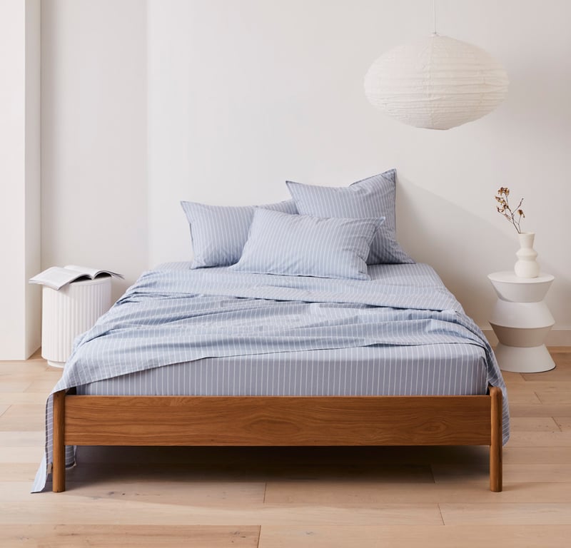 Stonewashed Cotton Blue Stripe Sheet Set