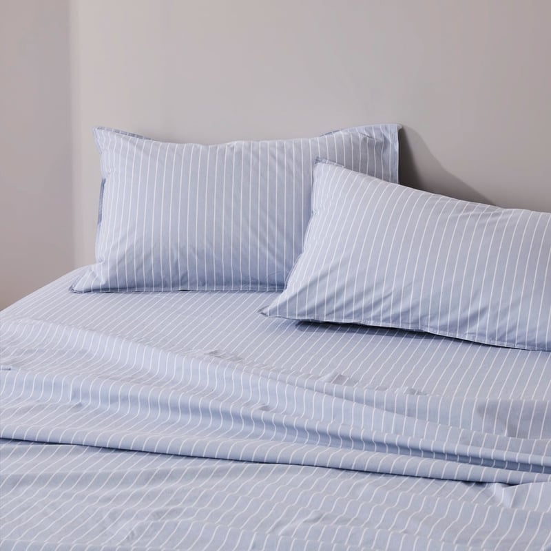 Stonewashed Cotton Blue Stripe Sheet Set