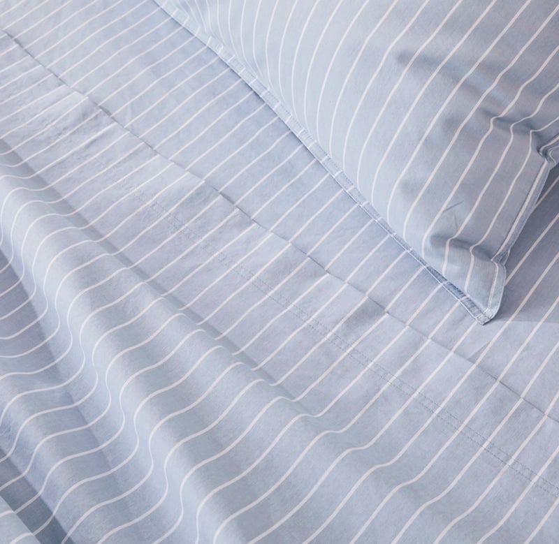 Stonewashed Cotton Blue Stripe Sheet Set
