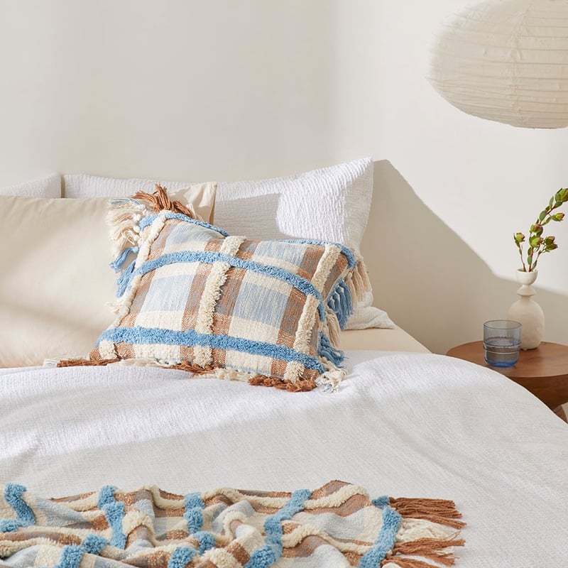 Ani Natural & Blue Check Cushion