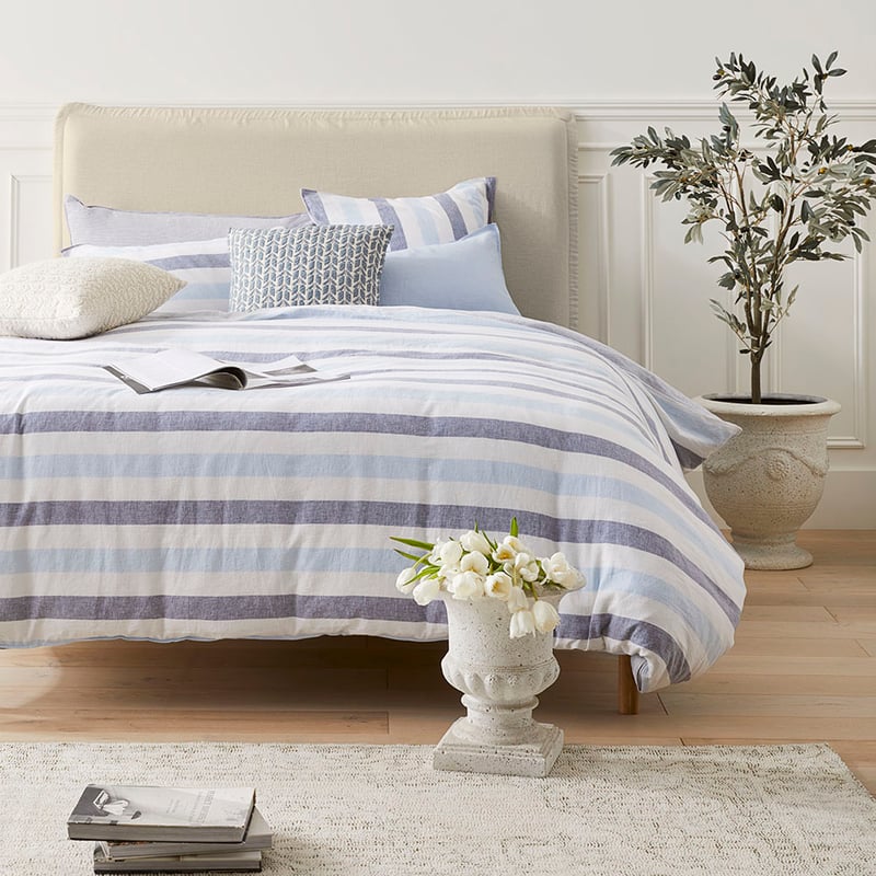 Vintage Washed Linen Cotton Atlantic Stripe Blue Quilt Cover Set + Separates