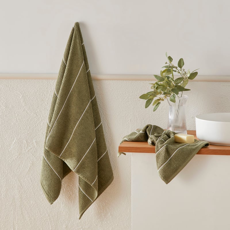 Dakota Avocado Stripe Bath Towel Range