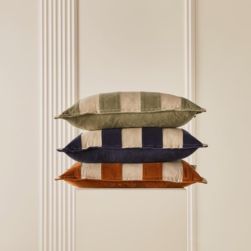 Bombay Navy Stripe Velvet Cushion