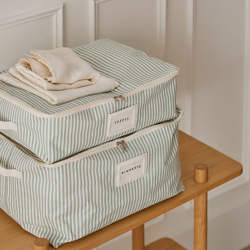 Green Pinstripe Storage Bags