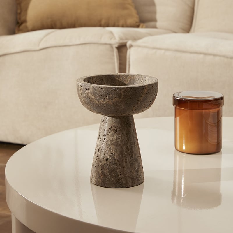 Elba Marble Grey Travertine Footed Bowl