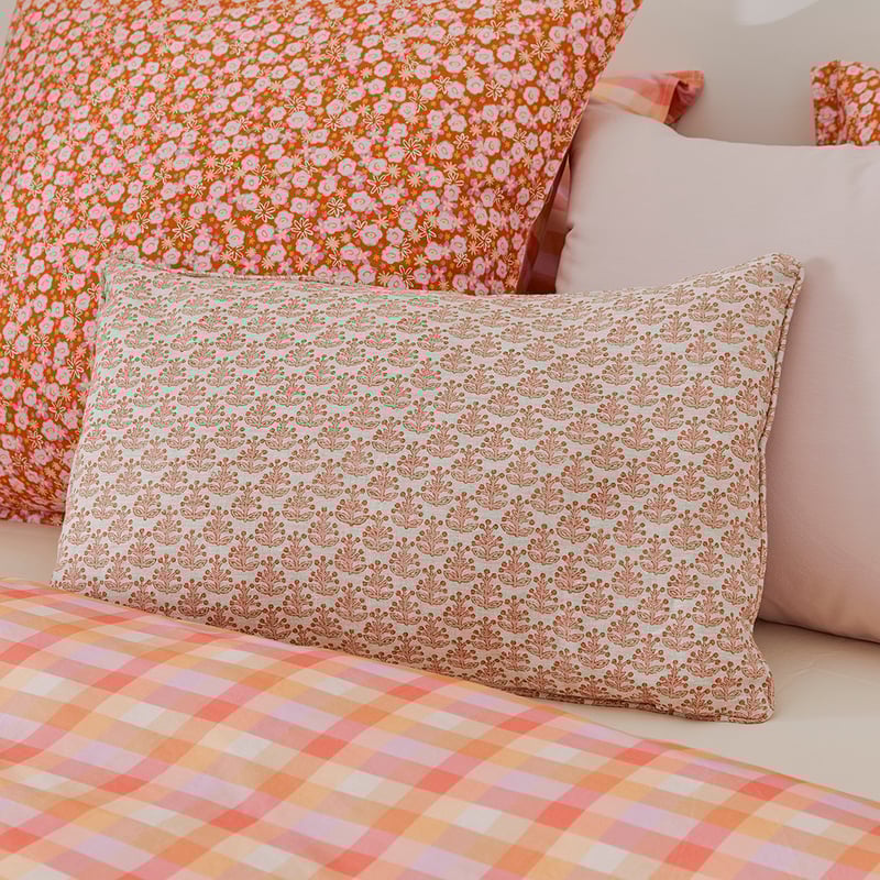 Delhi Woodblock Sunset Floral Linen Cushion