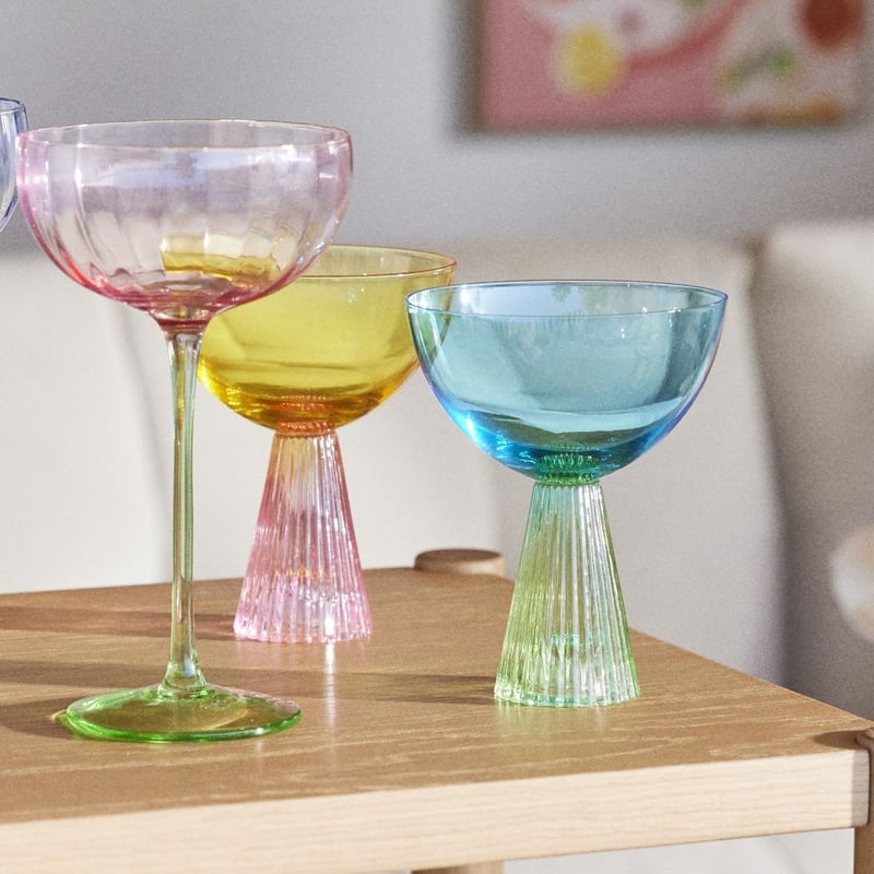 Retro Yellow & Pink Coupe Glass Pack of 2