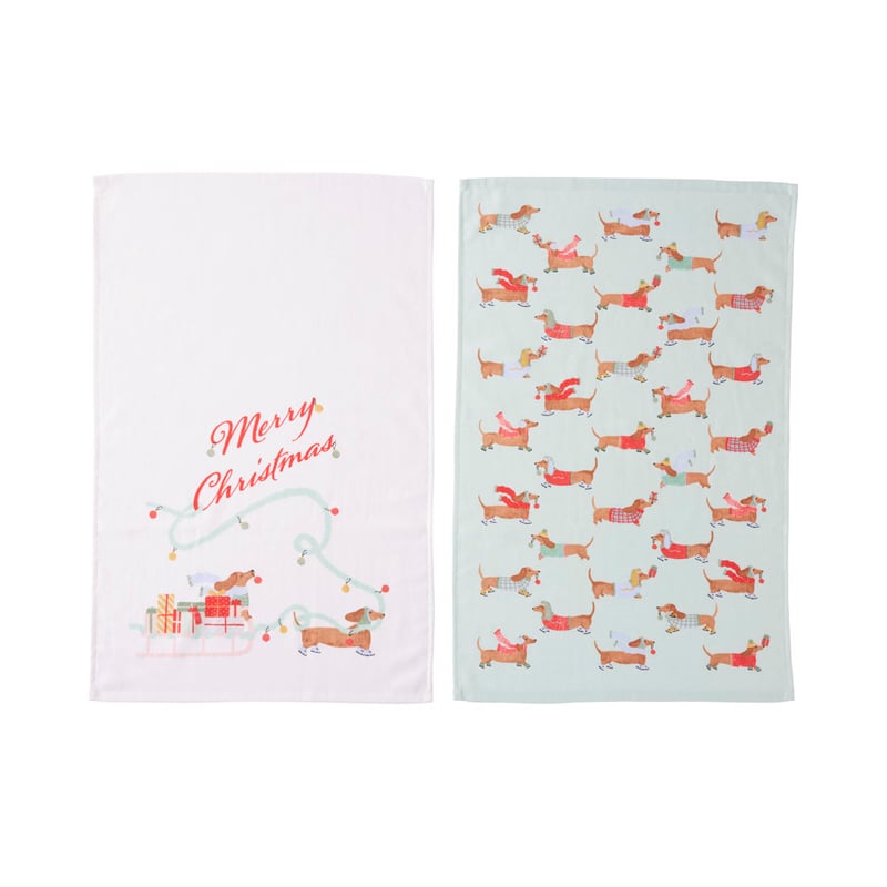 Dashing Dachshunds Christmas Tea Towels 2 Pack