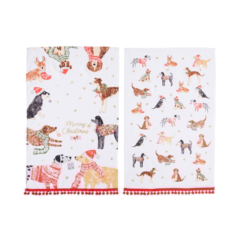 Festive Dogs Christmas Tea Towels 2 Pack