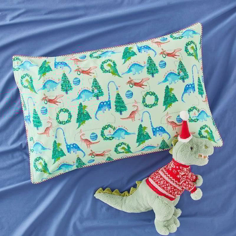 Dino Carols Christmas Text Pillowcase