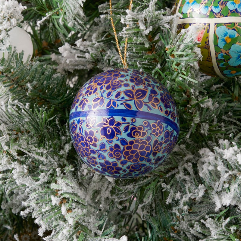 Luxe Blue & Gold Artisanal Papier Mache Bauble