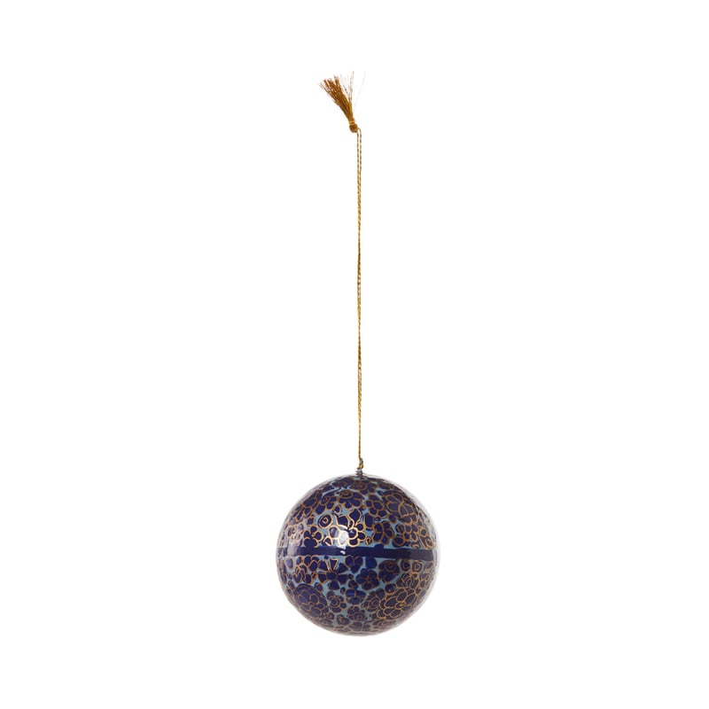 Luxe Blue & Gold Artisanal Papier Mache Bauble