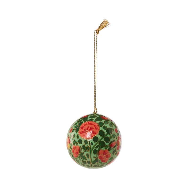 Luxe Green & Red Artisanal Papier Mache Bauble