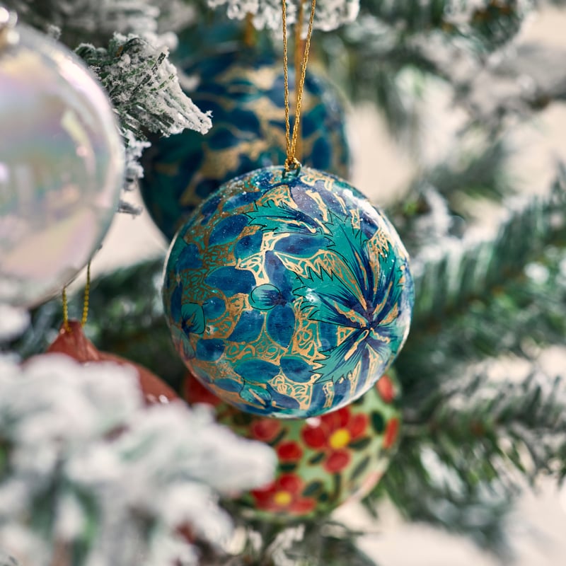 Luxe Teal & Gold Artisanal Papier Mache Bauble