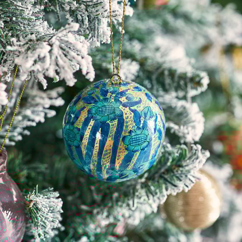 Luxe Teal & Gold Artisanal Papier Mache Bauble