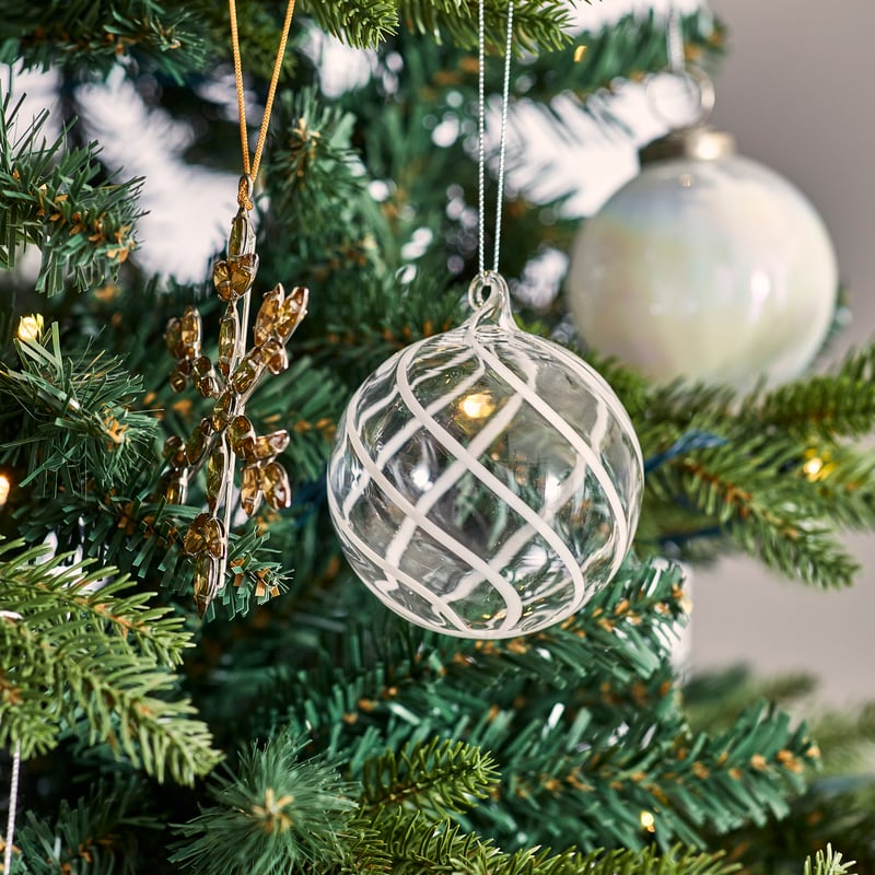 Luxe Swirl Clear & White Glass Bauble Ornament