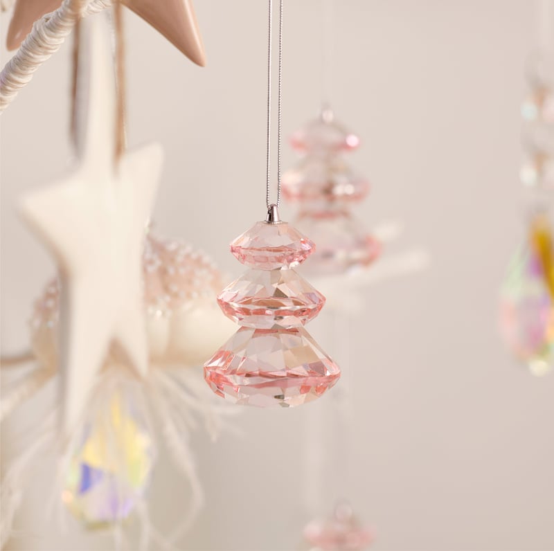 Whimsical Pink Cut Glass Tree Drop Ornament