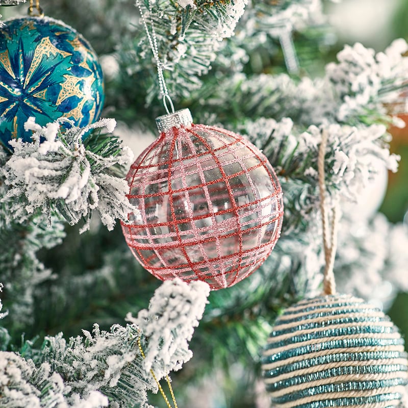 Glitter Red Tartan Bauble