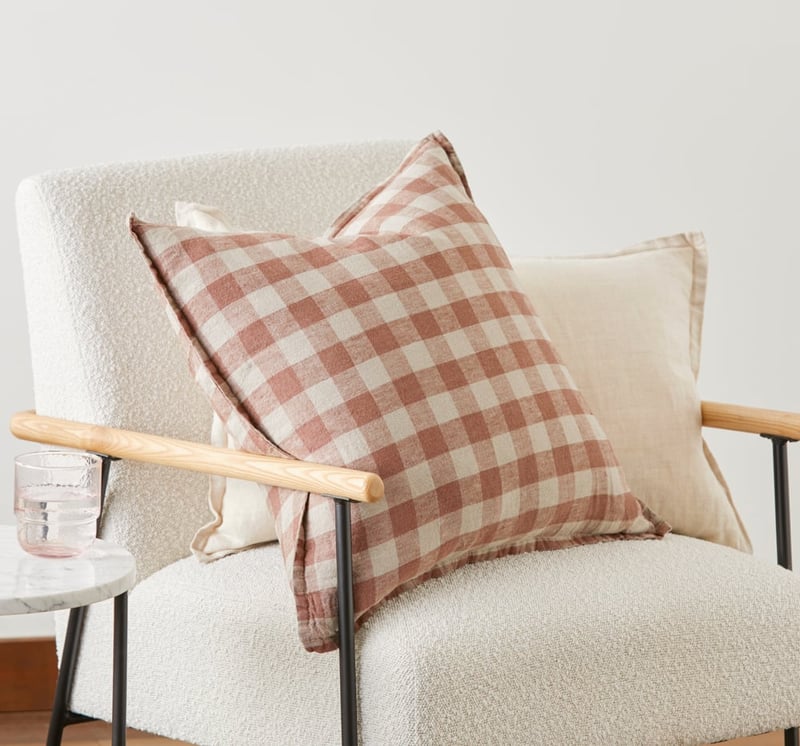 Belgian Cocoa & Linen Check Vintage Washed Linen Cushion 