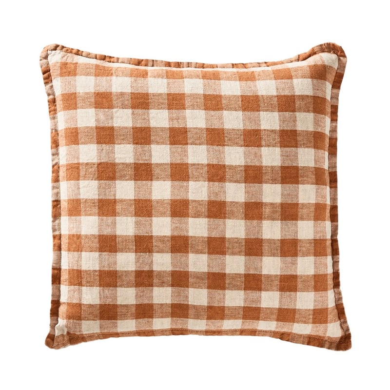 Belgian Brown Sugar & Linen Check Vintage Washed Linen Cushion